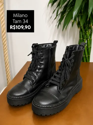 Coturno Milano Preto Plataforma Tam 34 Estilo Tratorado Feminino