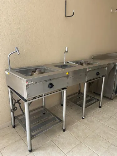 Fogão Industrial Alta Vazão 2 Bocas Inox com Torneiras de Água