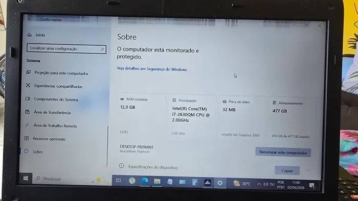 Notebook CCE Win i7-2630QM CPU 2.00GHz