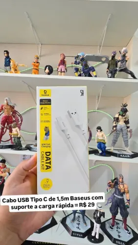 Cabo USB Tipo C de 1,5m da Baseus, suporta até 40W, 5A - Samsung Galaxy Xiaomi Poco iPhone