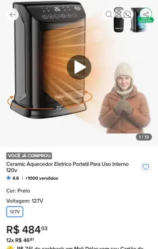 AQUECEDOR ELÉTRICO 127V