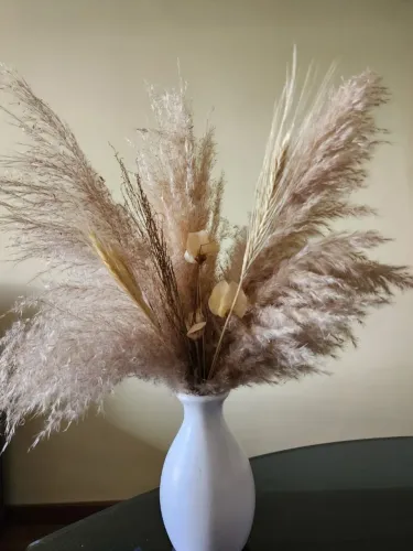 Vaso de Cerâmica Branco com Pampas e Folhagens
