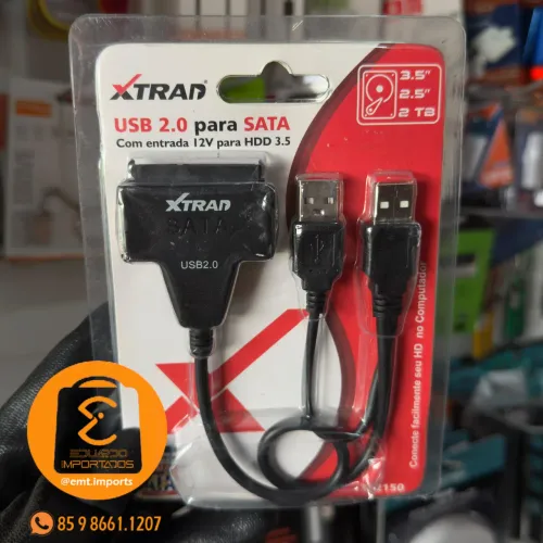 Cabo 2USB 2.0 x SATA - Cabo Conversor De HD SATA 2,5" e 3,5" para USB 2.0 Duplo