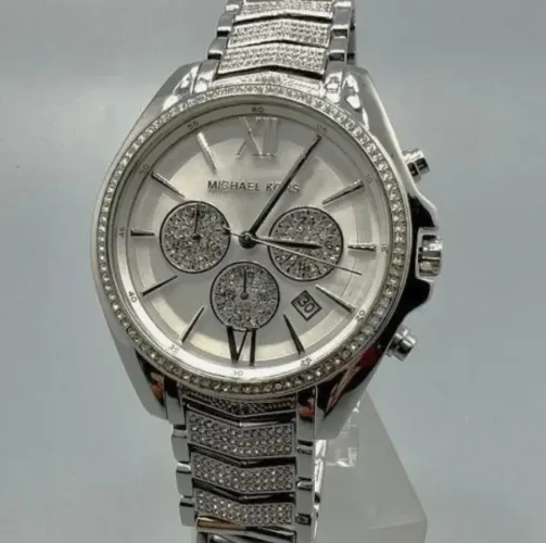 Relógio Michael Kors Prata Svarowski Quartzo 44mm Mk6728 Original