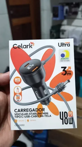 Carregador Starlink Mini Veicular Celark Ultra 48w Pd Cabo 3 Metros *ENTREGA GRÁTIS*