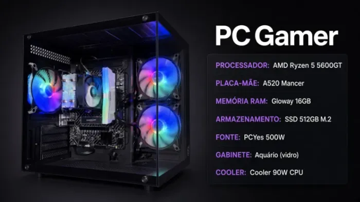 PC Gamer 2026 Novo - Ryzen 5600GT, Placa Integrada, SSD, 16GB RAM - Até 12x - Aceito t