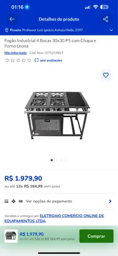Fogão industrial 4 bocas com chapa e forno