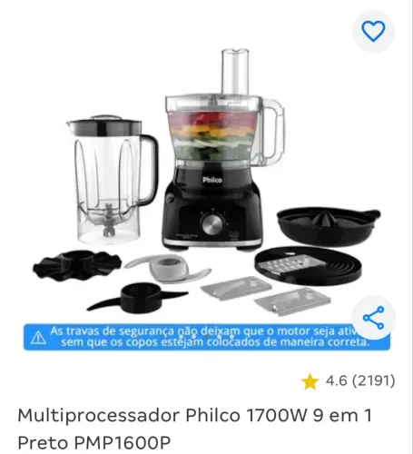 Multiprocessador Philco 1700W 9 em 1 Preto PMP1600P