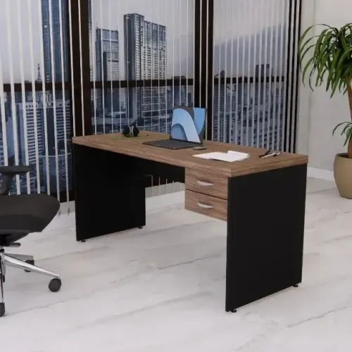Escrivaninha Mesa De Escritorio 120x60 Com Gavetas Amadeirada E Preta