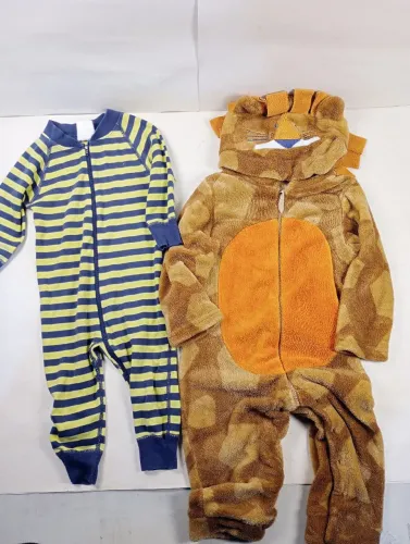 Kit 2 Macacões para Bebê - Pelúcia Leão + Listrado Algodão