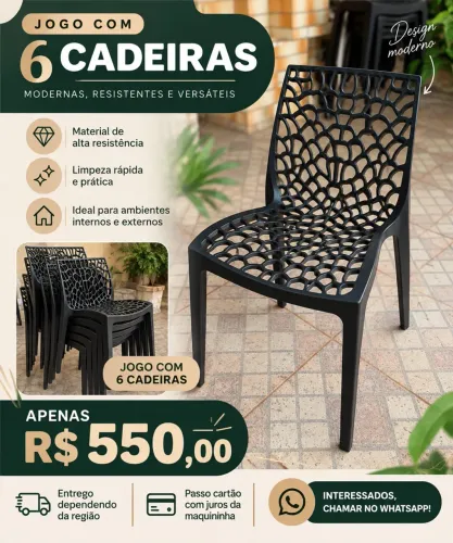 Jogo de 06 cadeiras para área externa