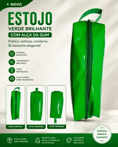 Estojo necessaire verde brilhante c/ alça da Gum -- prática, estiloso, moderno & elegante!