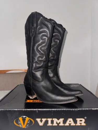 Bota texana country bico fino preta cano alto vimar ref. 10228 TAM 39