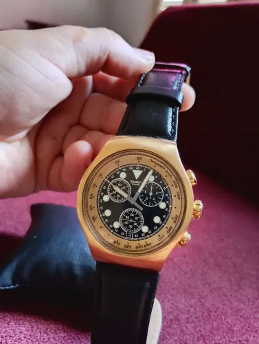 Swatch Paris pulseira de couro preta