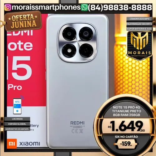 Xiaomi Redmi 15 Pró 4G, Titanium - 256GB | 8GB RAM - NOVO | ENTREGA IMEDIATA | GARANTIA