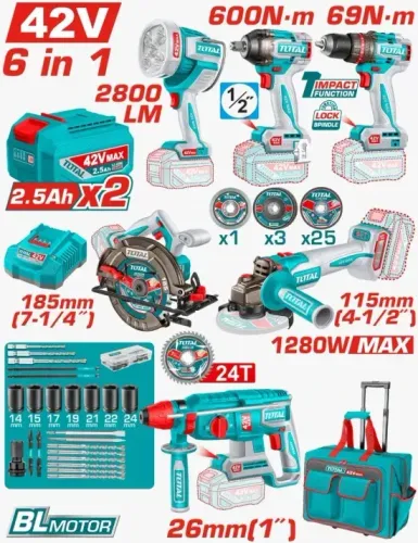 Kit Ferramentas Total 42v Max 6 Em 1 Brushless 