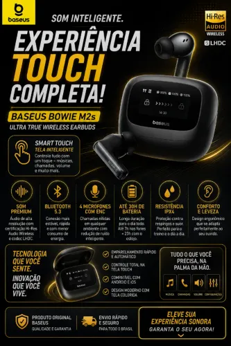 Baseus Bowie M2s Ultra Premium ANC Tela Touch Bluetooth 5.4