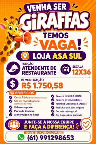VAGA ATENDENTE GIRAFFAS