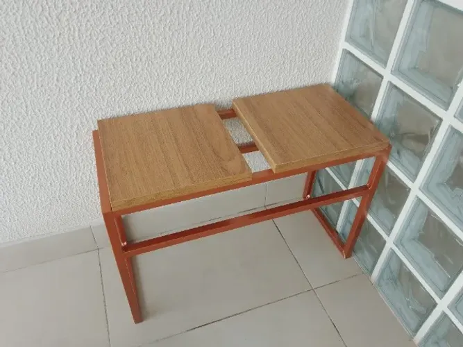  banco mesa sapateira industrial madeira e metalcobre 70x29x46 cm