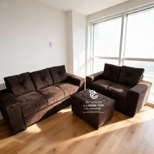 Sofá 2 e 3 Lugares com Puff Suede D33 Confortável Da nossa fábrica