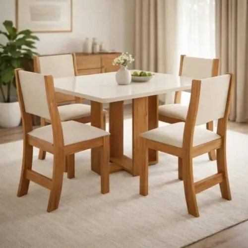 Mesa Teka com 4 cadeiras Sol -Entrega Rápida 