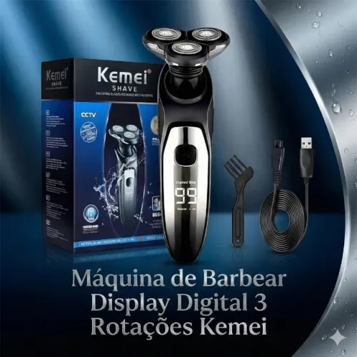 Máquina de Barbear Display Digital 3 Rotações KM-1524 com 3 Velocidades Ajustáveis