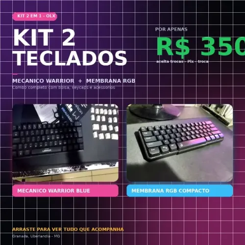 Kit 2 Teclados, Mecânico Switch Blue + Membrana RGB 60% (com bolsa e keycaps extras)