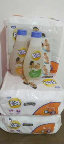 Desapego Bebê - 3 Fraldas Pom Pom XXG + Shampoo + 3 Sabonetes todos novos e lacrado 