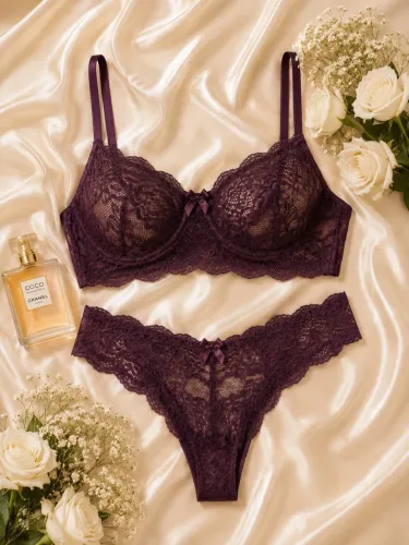 Conjunto de Renda Vinho Luxo  Delicado, sofisticado e irresistivelmente feminino. 
