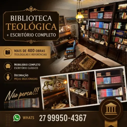 BIBLIOTECA TEOLÓGICA + ESCRITÓRIO COMPLETO À VENDA ? Mais de 400 obras + mobiliário