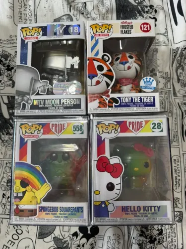 Kit Funko Pop Exclusivos | Tony Tiger Funko Shop + MTV + Bob Esponja + Hello Kitty