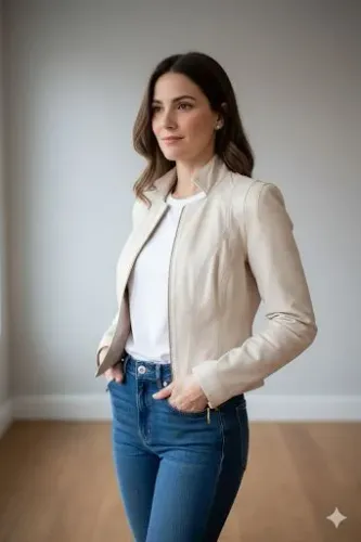 Jaqueta de luxo Marca Tuff Duek couro legítimo bege/rosé tamanho 38