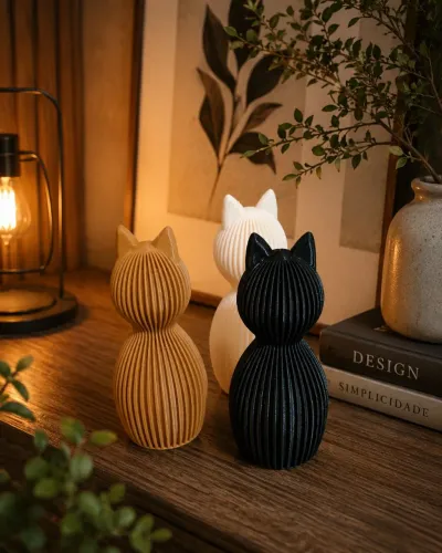 Trio de Gatos Decorativos Minimalistas (Impressão 3D)