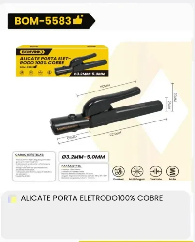 ALICATE PORTA ELETRODO 100% COBRE BOM5583