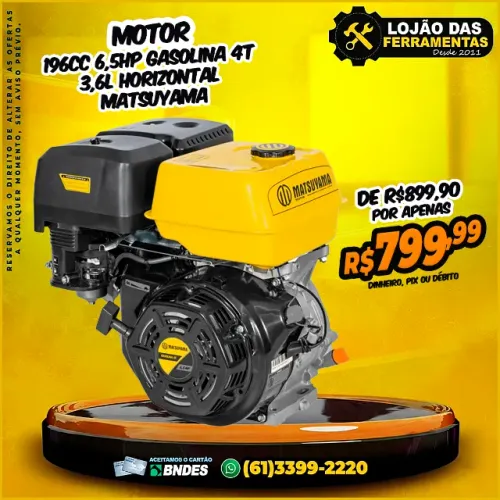 Motor 196cc 6,5hp Gasolina 4T 3,6L Horizontal Matsuyama