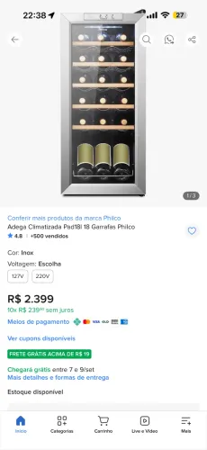 Adega Philco Pad18i 18 Garrafas 110v