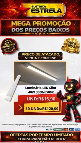 Luminária LED Slim 40W 3000K/6500K - Promoção com Preço de Atacado