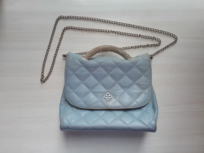 Bolsa Transversal de Couro Azul Paquetá