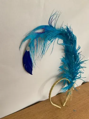 Tiara dourada com pena
