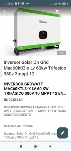 INVERSOR GROWATT MAC60KTL3-X LV 60 KW TRIFASICO 380V 10 MPPT 12 ENTRADAS 