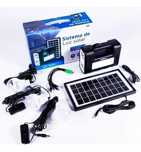 Kit de Iluminação Portátil Camping com Painel Solar + 3 Lâmpadas de Led
