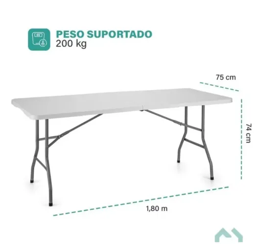 Mesa Dobrável Branca 1,80mx74cm