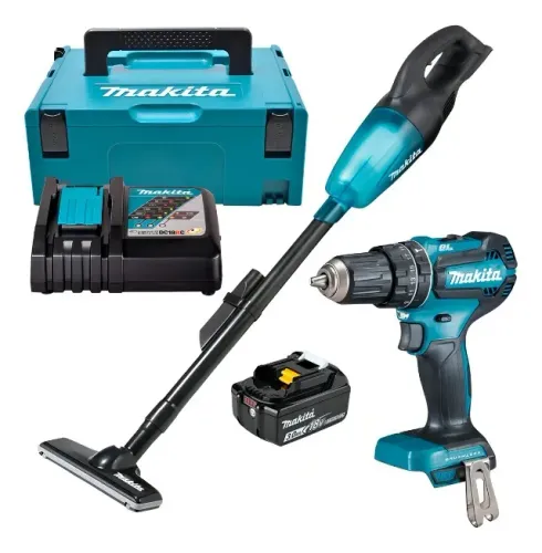 PARAFUSADEIRA MAKITA 60NM C/1BAT 3AH 18V DHP485 + ASPIRADOR DCL180Z