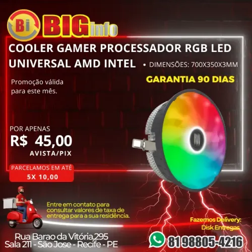 Cooler para Processador Intel AMD com Led RGB Revenger - G-VR301