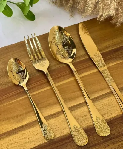 Conjunto de talheres dourado imperial 24 peças 