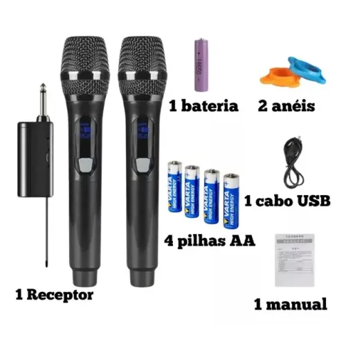 Kit 2 Microfones Sem Fio Profissional Uhf Led Com Receptor - EL-5005