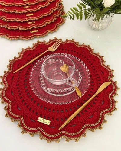 Sousplat de Natal, sousplat de Natal, Jogo americano redondo vermelho, unidade 