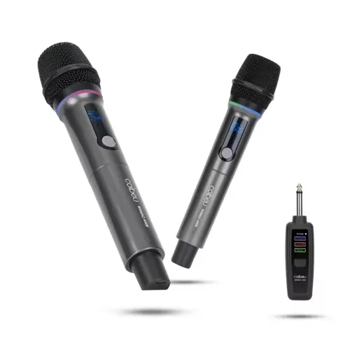 Microfone Sem Fio Duplo UHF Recarregável 