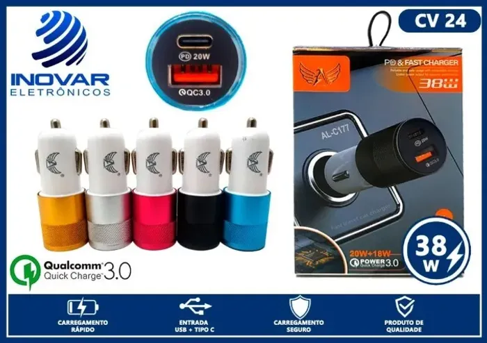 Carregador Veicular Al-c177 38w 3.0 Itomex