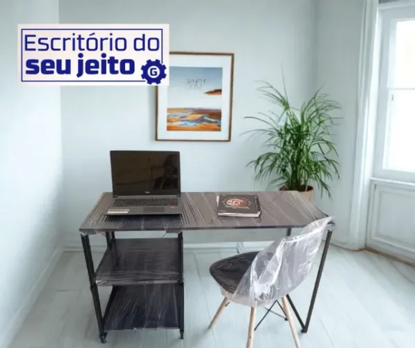Mesa de Escritório com prateleira 120 cm NOVA Multiuso Computador Notebook Estudo Office